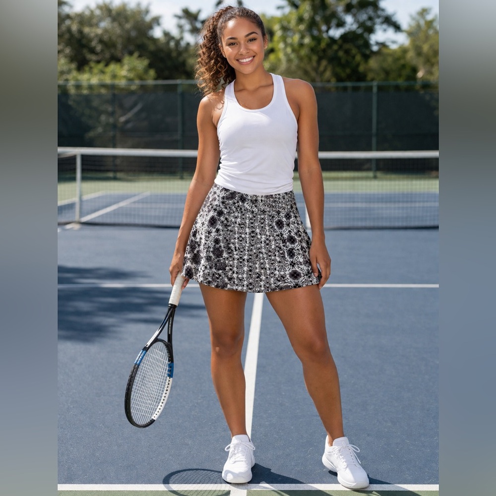 Athleta Womens Skort M Gray Floral Geometric Athletic Tennis Golf Skirt
